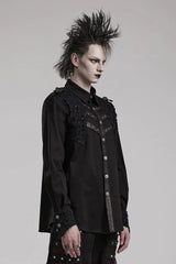 Black Hollow Hole Stitching Mens Steampunk Blouse - Product - 2