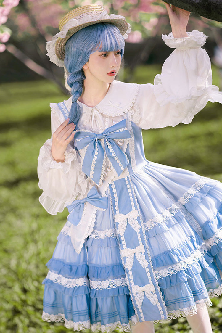Blue Multi-layer Ruffle Bowknot The Covenant of Summer Isle Sweet Princess Lolita Jsk Dress - Product - 2
