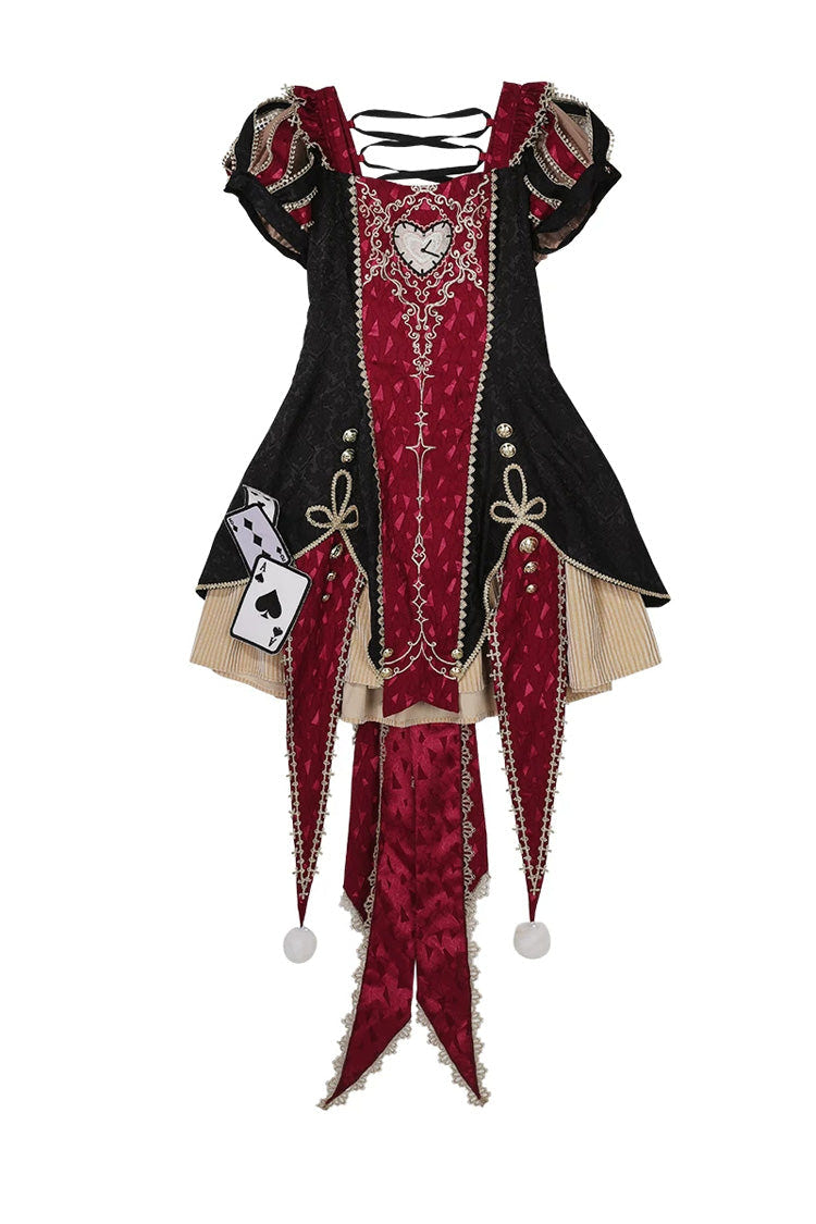 ブラック／レッド [Circus Fantasy Night] スタンドカラー 長袖 ジャカード リボン ゴシックロリータワンピースセット 商品画像