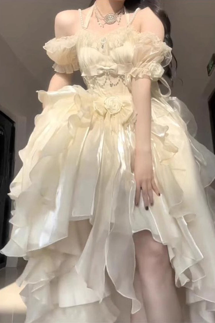 Ivory Bowknot Irregular Sweet Princess Lolita Jsk Dress - Product - 2