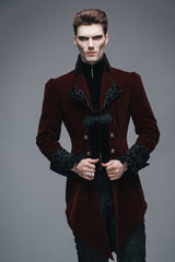 Wine Formal Party Turn Down Collar Long Sleeves Mens Gothic Swallowtail Coat - Product - 9