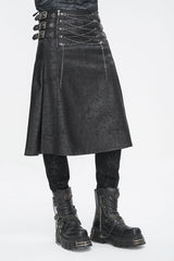 Black Print Chain Multi Buckle Men's Gothic Skirt - Product - 2