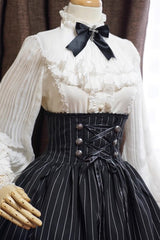 White Stand Collar Long Sleeves Ruffle Classic Elegant Lolita Blouse - White - 1