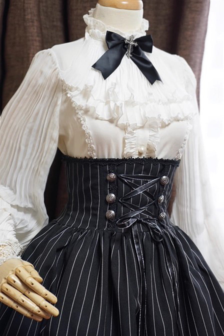 White Stand Collar Long Sleeves Ruffle Classic Elegant Lolita Blouse - White - 1