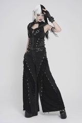 Black Halterneck Slim Buckled Zippered Women's Punk Vest - Product - 5