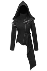 Black Hooded Asymmetrical Zipper Womens Punk Jacket - Product - 4