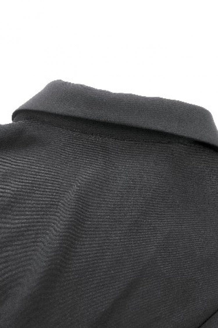 Black Point Lapel Collar Short Puff Sleeves Women's Gothic Blouse with Removable Rosette Cravat - Product - 19
