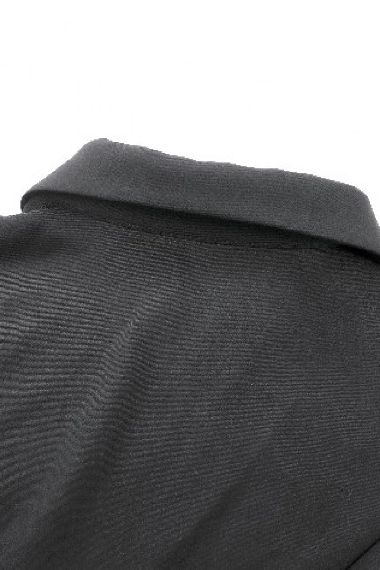 Black Point Lapel Collar Short Puff Sleeves Women's Gothic Blouse with Removable Rosette Cravat - Product - 19