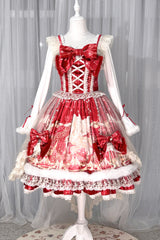 Red [Happy New Year] Printed Ruffled Bow Lace Classic Chinese Style Gorgeous Lolita Jsk Dress - Product - 11