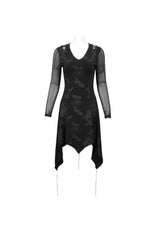 Black Shoulder Cutout Tie Rope V Neck Pattern Print Decorative Women's Gothic Dress - Product - 5