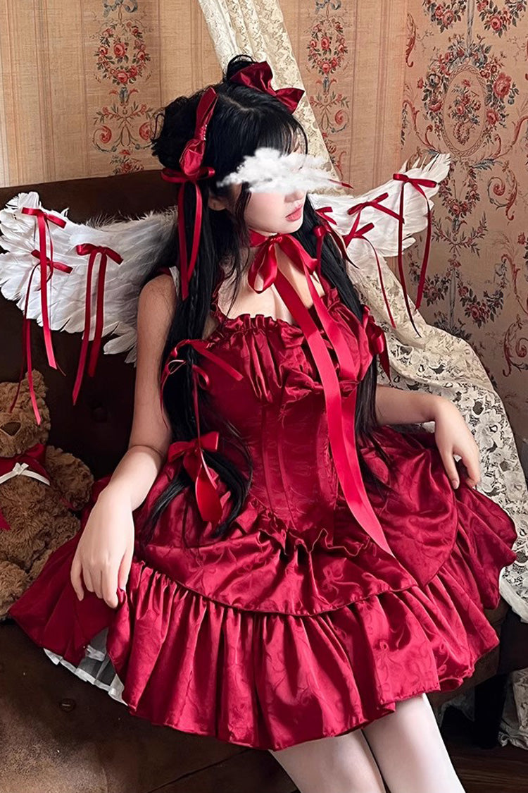 Angel Ribbon Multi-layer Ruffle Lace Sweet Lolita Dress 3 Colors - Red - 4