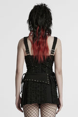 Black Sleeveless Lace-Up Rivet Women's Punk Vest - Product - 3