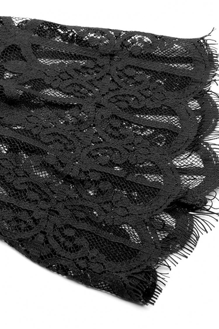 Black Metal Pendant Hollow Lace Lace-Up Women's Gothic Blouse - Product - 10