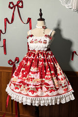 Mint Strawberry Dessert Print High Waisted Ruffle Bowknot Sweet Lolita JSK Dress 4 Colors - Product - 16