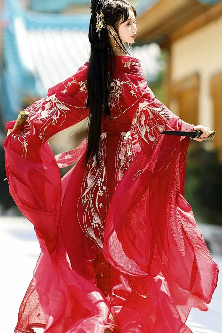 Red Hot Stamping Embroidery Women's Classic Hanfu Dress Full Set - Product - 4