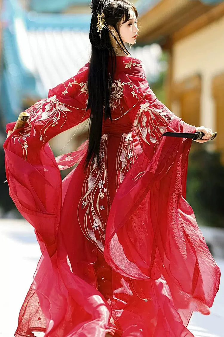 Red Hot Stamping Embroidery Women's Classic Hanfu Dress Full Set - Product - 4
