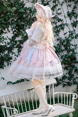 Pink/Blue [Pegasus Park] Multi-Layered Print Ruffle Bowknot Lace Sweet Gorgeous Lolita Jsk Dress - Product - 2