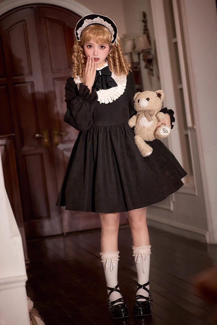 Black [Twilight Choir] Long Sleeves Bowknot Lace Sweet Vintage Lolita Dress 2 Versions - Product - 13
