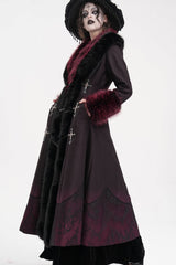 Black/Red Cross Long Sleeves Lace Women's Gothic Long Coat - Product - 9