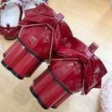 Round Toe Bow Lace Trim Lolita Mary Jane Shoes with Cat Paw Mid Heels 6 Colors - Product - 3