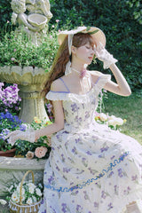 Ivory [Moonlight Iris] Off Shoulder Print Ruffle Embroidery Lace Sweet Lolita Jsk Dress - Product - 8