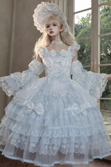Blue [Prelude of Spring] Sleeveless Multi-Layered Ruffled Bow Lace Sweet Princess Lolita Jsk Dress - Product - 9