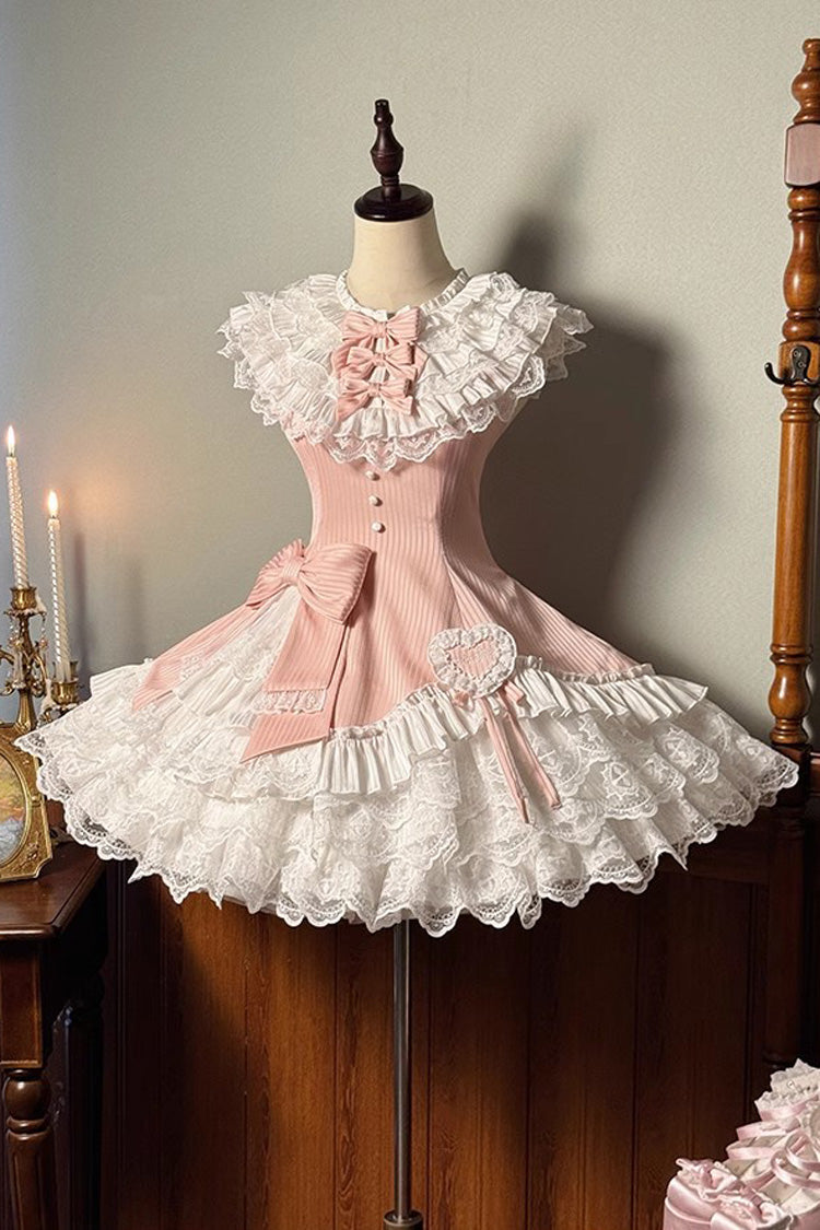 Pink [Miss Tsundere] Sleeveless Multi-Layered Ruffle Bowknot Lace Asymmetric Sweet Princess Lolita Dress - Pink - 1