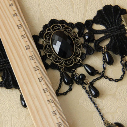 Black Retro Fashion Female Lace Gothic Lolita Ring Bracelet - Product - 6
