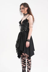 Black Sleeveless Lace Irregular Mesh Women's Gothic Slip Dress - Product - 3