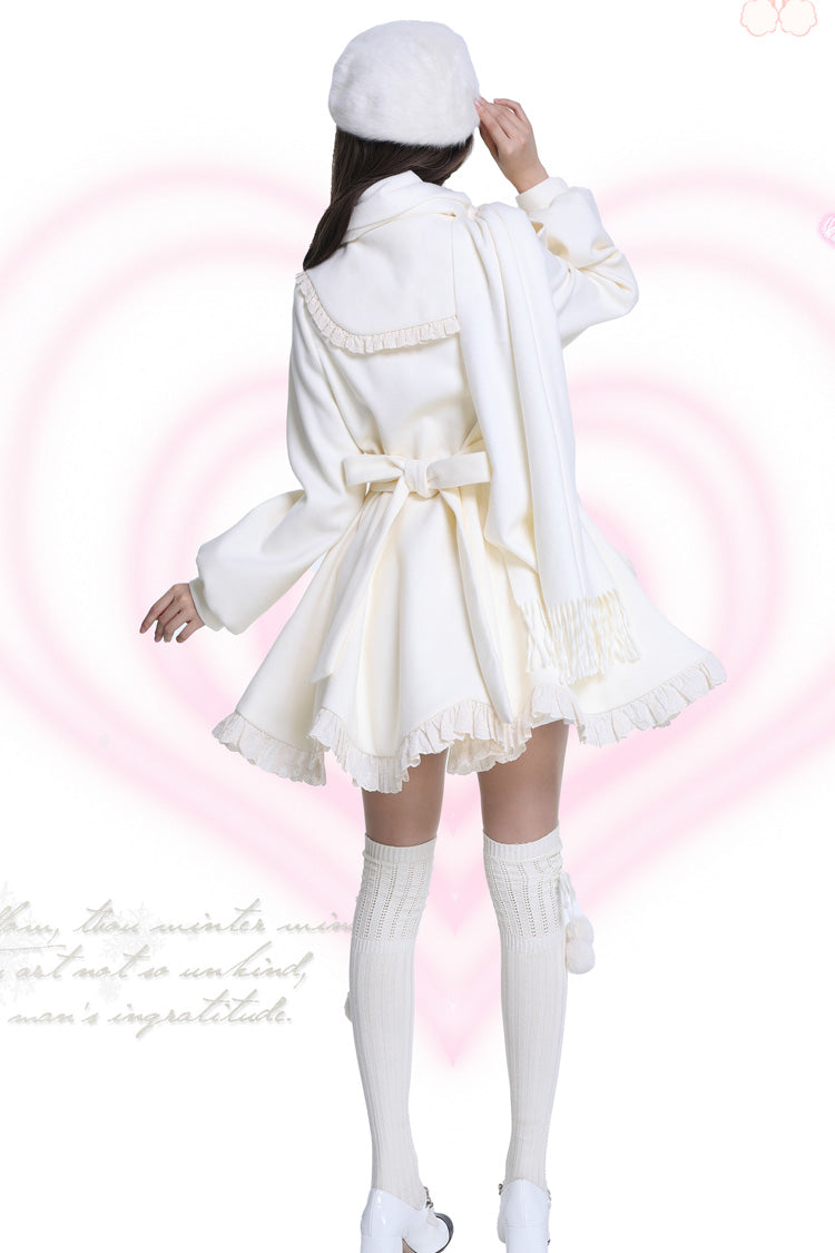 [Winter Sonata] Long Sleeves Ruffle Bowknot Sweet Elegant Princess Lolita Coat 2 Colors - Product - 7