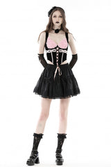 Black/Pink Lace Splice Velvet Lace-Up Women's Grunge Bustier - Black/Pink - 1