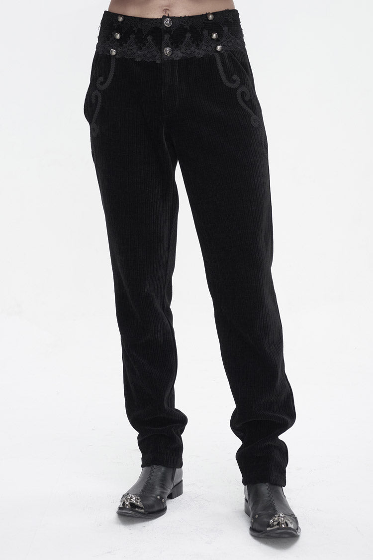 Black High Waisted Lace Splice Men's Gothic Pants - Product - 2