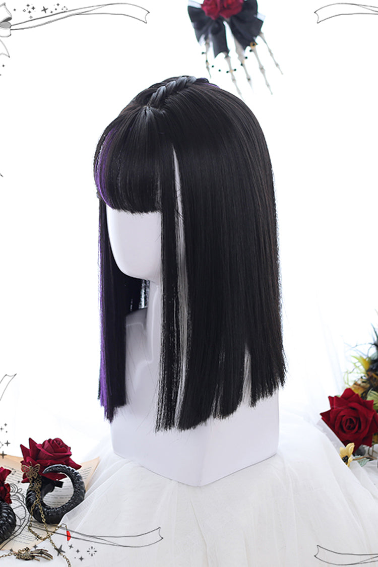 Purple Highlights Air bangs Medium length Hair  Gothic Lolita Wigs - Product - 2