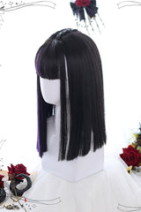 Purple Highlights Air bangs Medium length Hair  Gothic Lolita Wigs - Product - 2