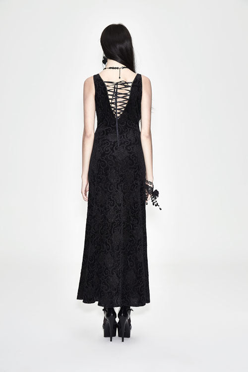 Gothic Nipped Waist Black With Purple Long Rose Lace Womens Dress - image 5