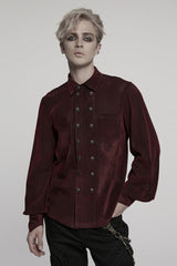 Black/Red Double-breasted Long Puff Sleeves Men's Gothic Blouse - Black/Red - 1