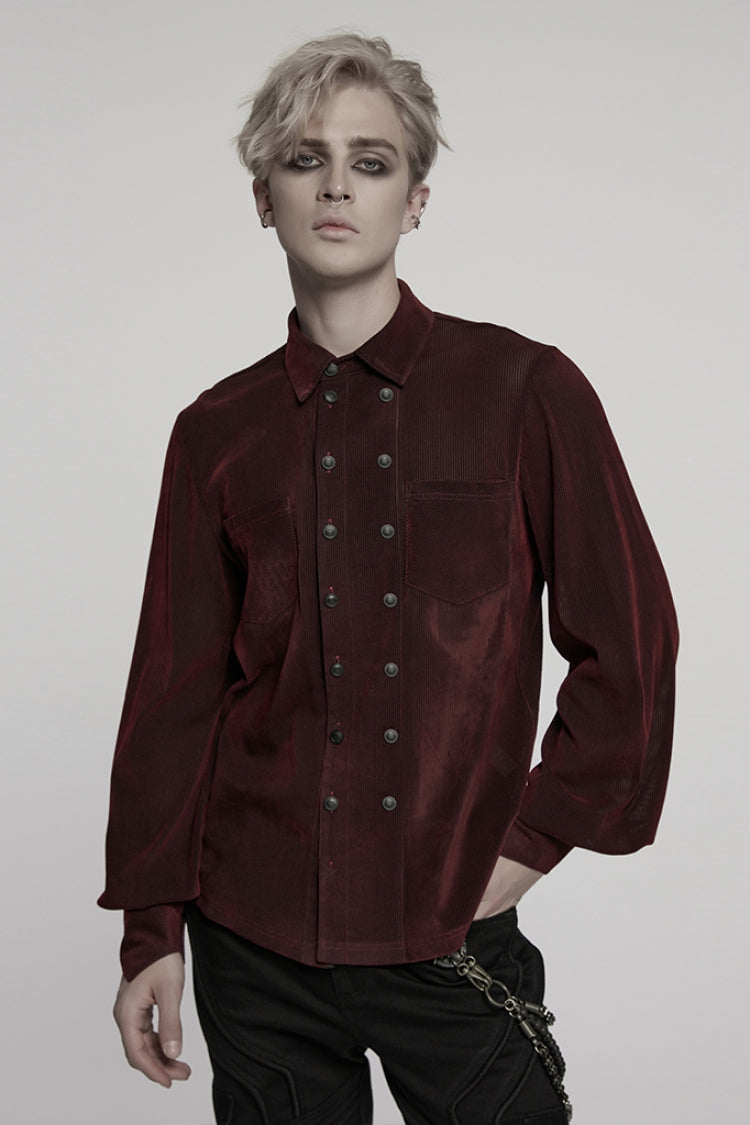 Black/Red Double-breasted Long Puff Sleeves Men's Gothic Blouse - Black/Red - 1