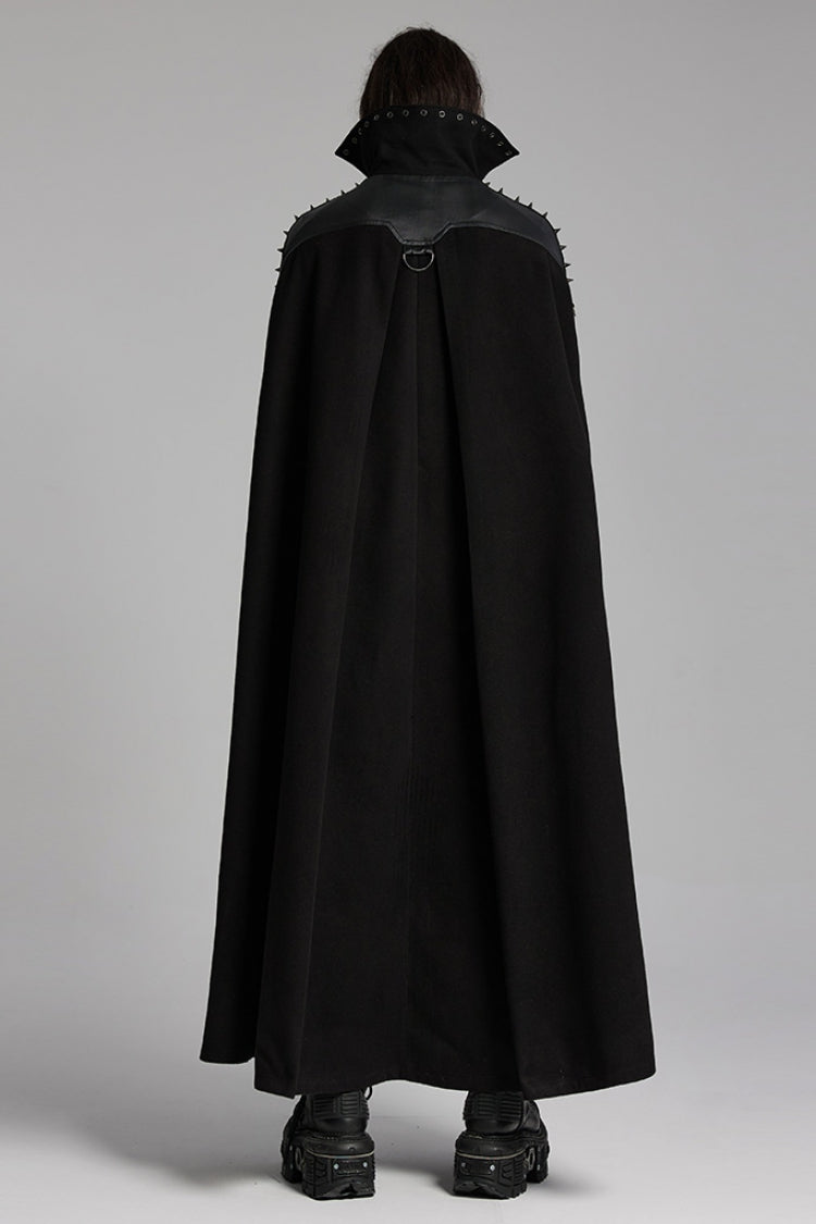 Black High Collar Faux Leather Stitching Mesh Rivet Buckle Women's Punk Cloak - Product - 3