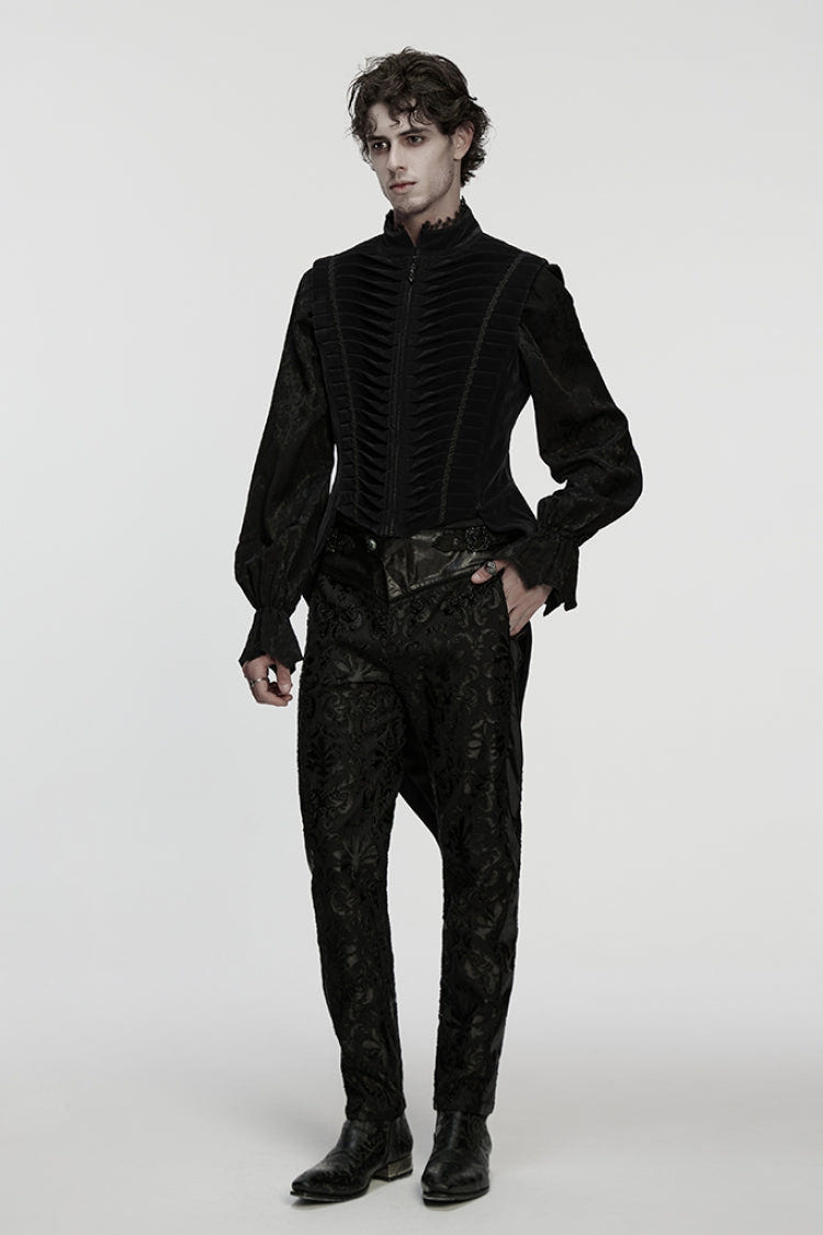 Black Stand Collar Pleated Swallow-tailed Men's Gothic Vest - Product - 4