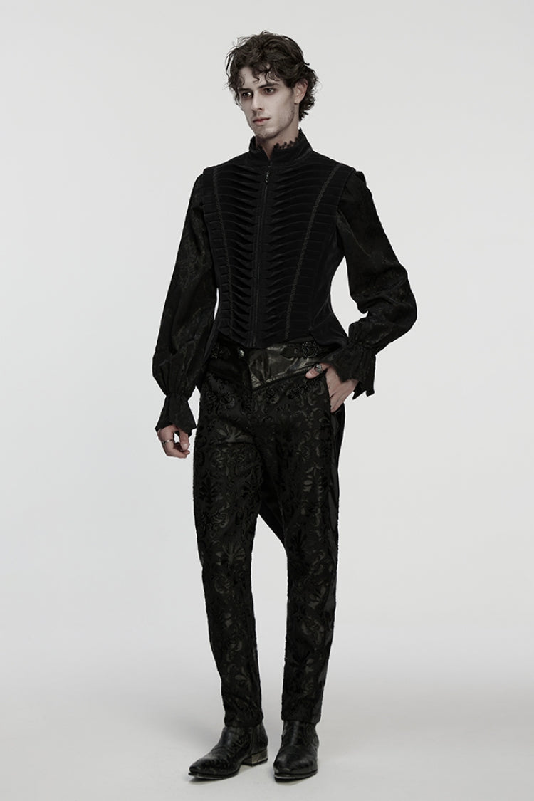 Black Stand Collar Pleated Swallow-tailed Men's Gothic Vest - Product - 4