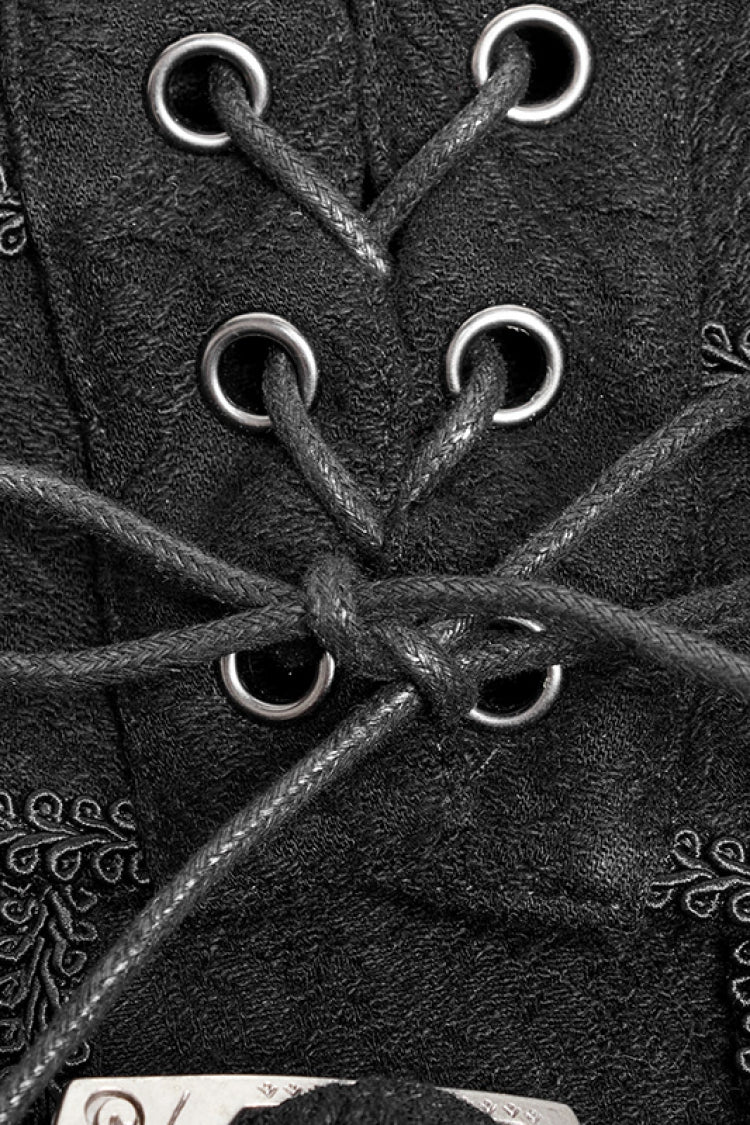 Black Jacquard Embroidery Metal Buckle Men's Steampunk Vintage Skirt - Product - 7