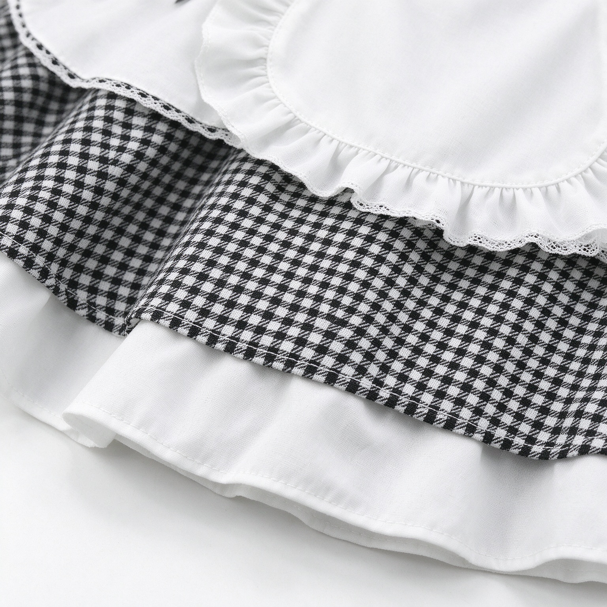 Black and White Plaid Ruffled Maid Lolita Dress with Apron Bow Accent - view 3