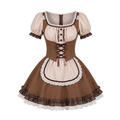 Brown and Beige Ruffled Lolita Dress with Lace-Up Vest Accent