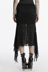 Black Irregular Mesh Ruched Women's Punk Fishtail Skirt - Product - 3