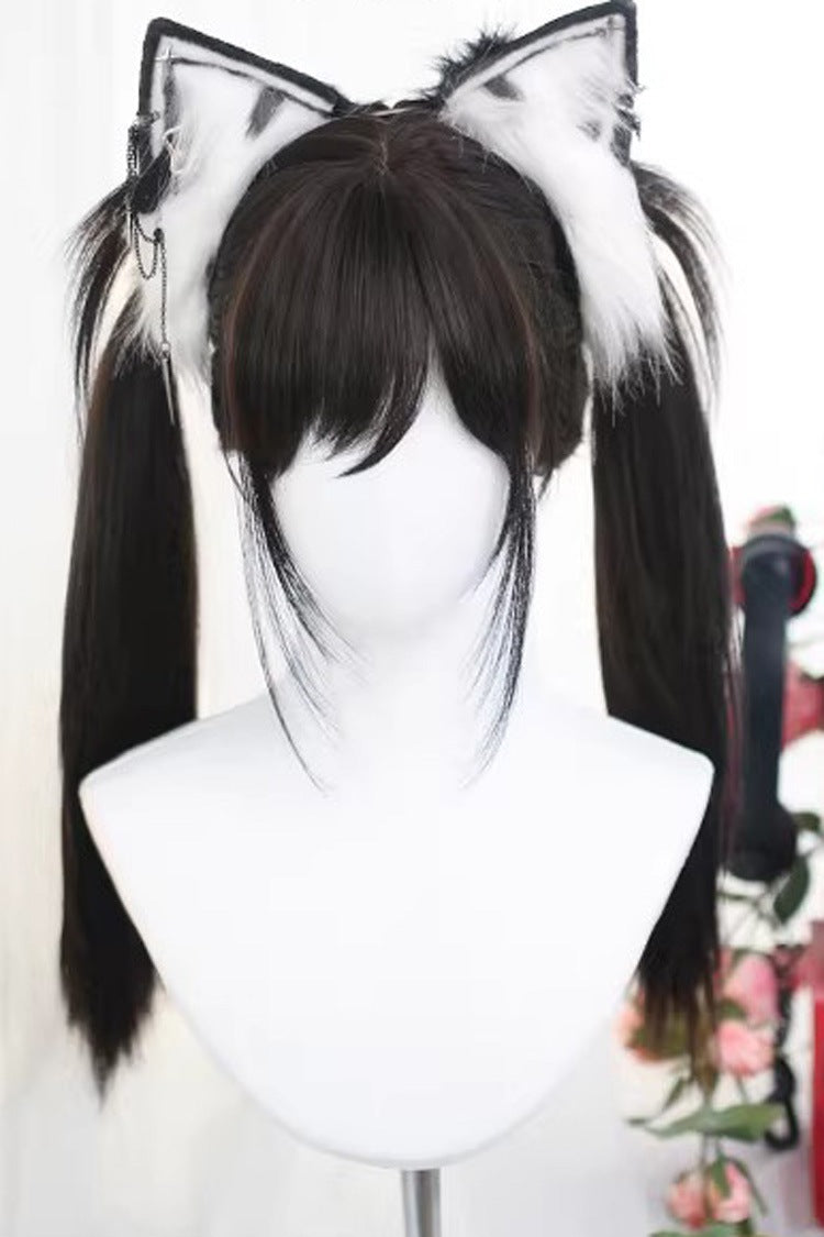 Black Tea Brown Special Bangs Sweet Daily Lolita Long Straight Wig - Product - 2