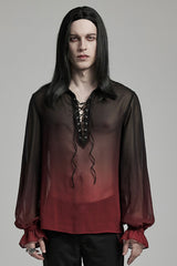 Black/Red Lapel Collar Gradient Sheer Men's Gothic Blouse - Black/Red - 1