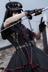 Black Military Style JK Set Irregular Gothic Lolita Dress - Product - 6