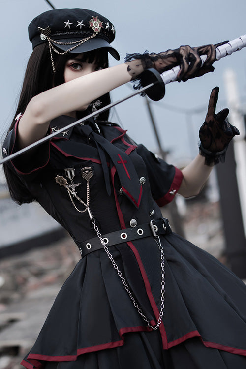 Black Military Style JK Set Irregular Gothic Lolita Dress - Product - 6