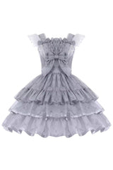 Grey Sleepless Dreams Multi-layer Print Ruffle Bowknot Sweet Elegant Lolita Jsk Dress - Product - 8