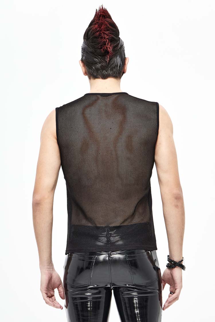 Black Shiny Knits Splice Armor Modeling Mesh Men's Punk Vest - Product - 3